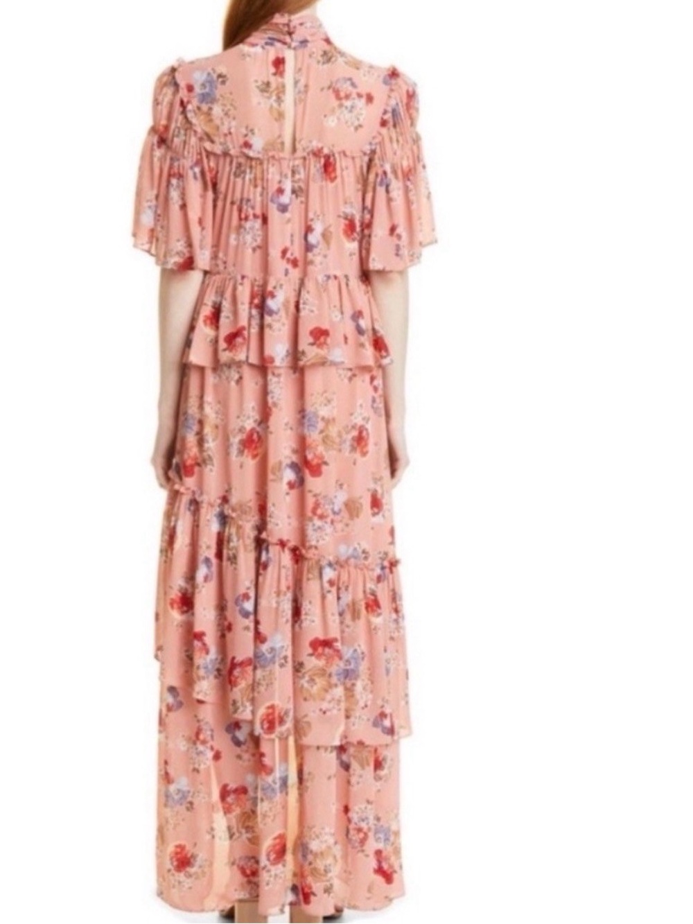 Cinq a Sept Jamie Dress Bare Rose Multi US 12 Tiered Ruffle - Picture 2 of 8